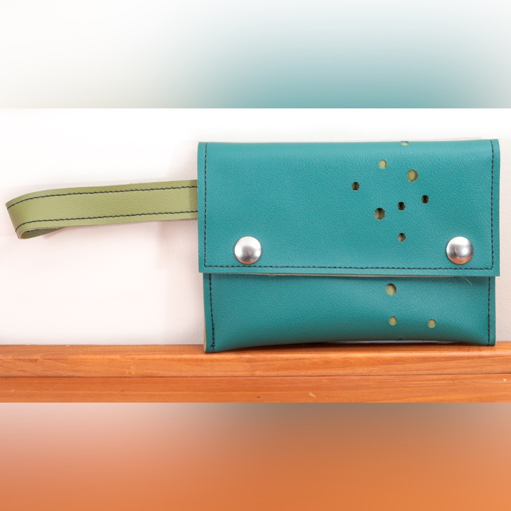 Teal and Olive Small Wristlet
